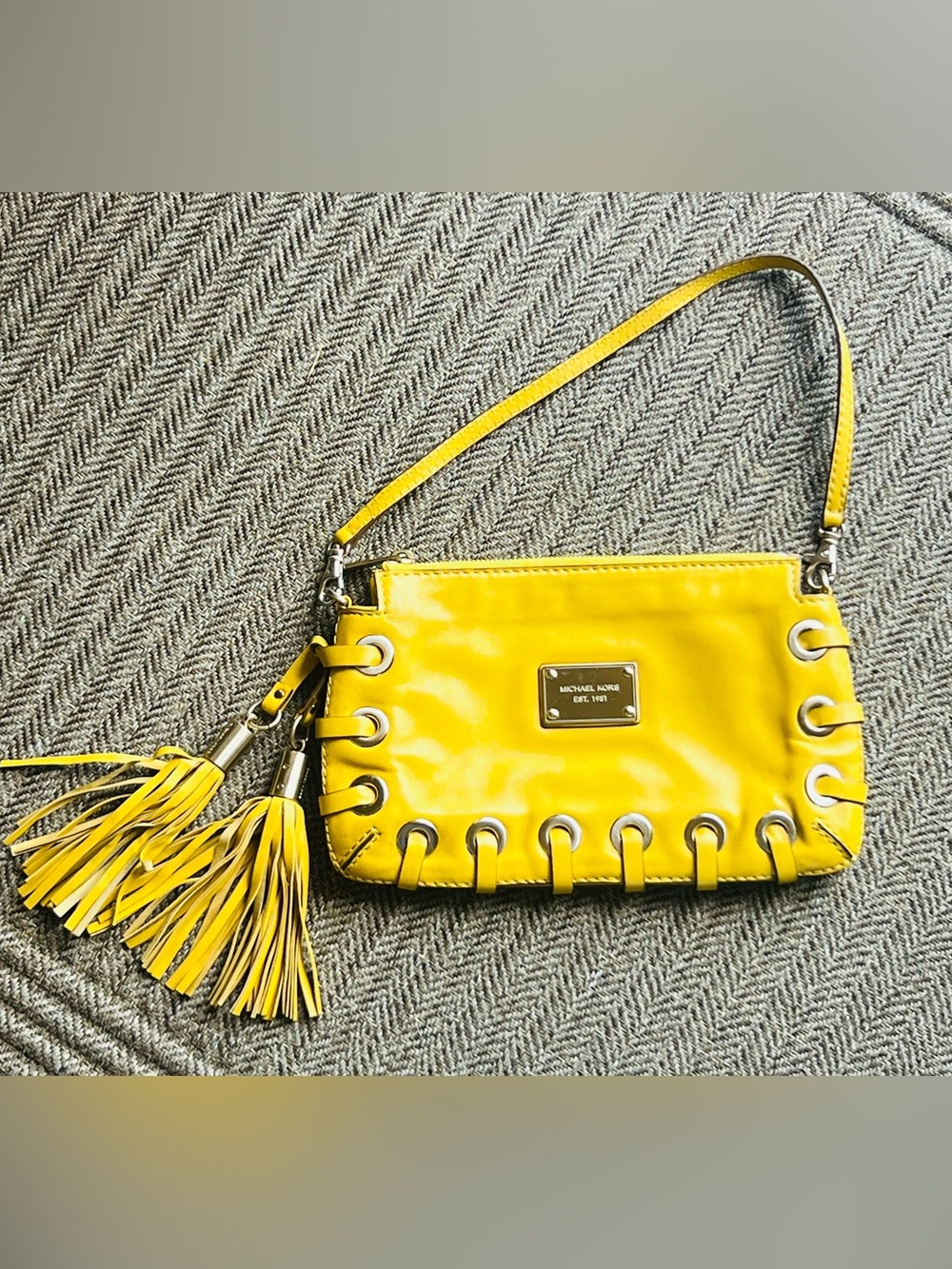 Michael Kors Yellow Leather Shoulder Clutch Bag Tassels